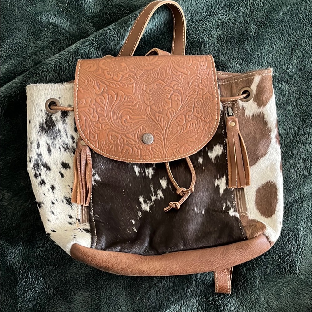 Myra Bags Brown and White Leather Backpack
